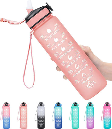 1 Litre Motivational Fitness Sport Water Bottle with Straw & Time Maker, Leak-Proof, Bpa-Free, Tritan, Toxin Free Plastic Drink Bottle Design for Girls, Boy - FoxMart™️ - FoxMart™️